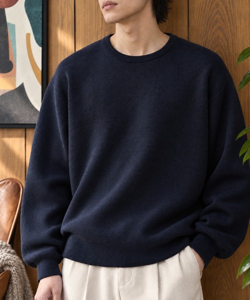MONO-MART(モノマート)の「【EASY COMFORTシリーズ】ミラノリブ リラックスフィット ニットプルオーバー / クルーネック・Vネック<マシンウォッシャブル>(ニット/セーター・メンズ・杢グレー/ブラック/ダークネイビー/ネイビー系/ブルー系/ブラック系/レッド系/アイボリー/チャコール/ブラウン系/ブラウン系2/ダークオリーブ・S/M/L)」の9枚目の写真