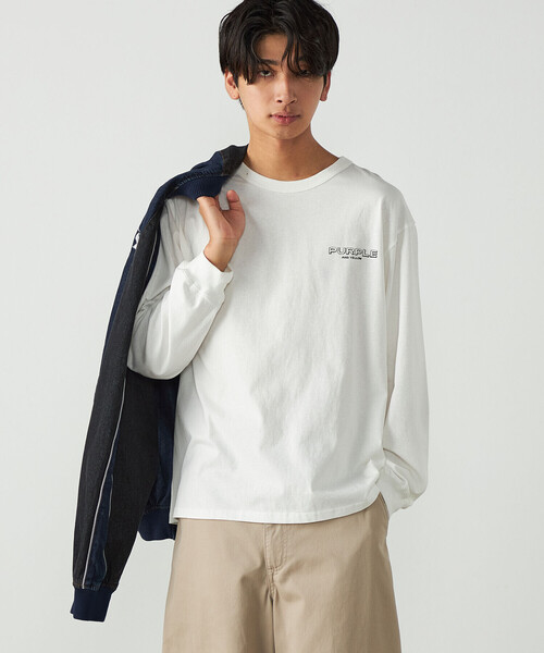 Purple&Yellow(パープルアンドイエロー)の「バックプリント 長袖Tシャツ(Tシャツ/カットソー・メンズ・ホワイト/ダークブラウン/ブラック/サックスブルー・S/L/M)」の2枚目の写真