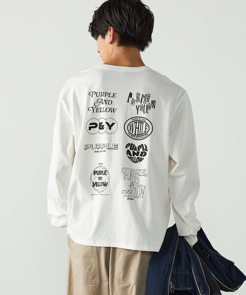 Purple&Yellow(パープルアンドイエロー)の「バックプリント 長袖Tシャツ(Tシャツ/カットソー・メンズ・ホワイト/ダークブラウン/ブラック/サックスブルー・S/L/M)」の21枚目の写真