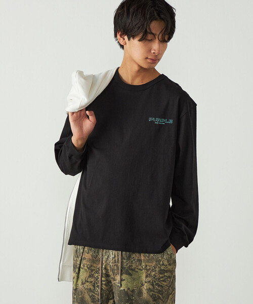 Purple&Yellow(パープルアンドイエロー)の「バックプリント 長袖Tシャツ(Tシャツ/カットソー・メンズ・ホワイト/ダークブラウン/ブラック/サックスブルー・S/L/M)」の13枚目の写真