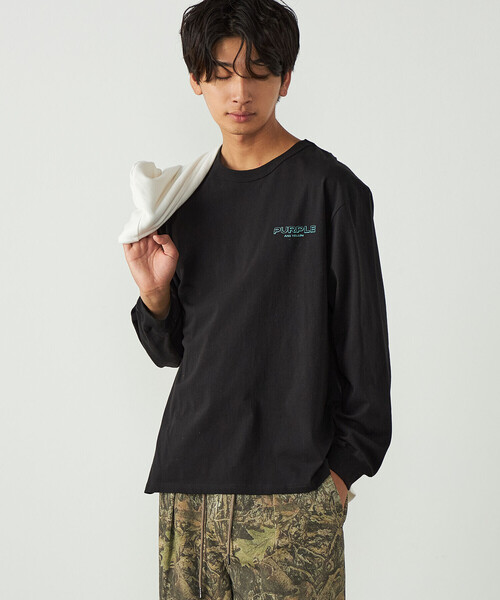 Purple&Yellow(パープルアンドイエロー)の「バックプリント 長袖Tシャツ(Tシャツ/カットソー・メンズ・ホワイト/ダークブラウン/ブラック/サックスブルー・S/L/M)」の14枚目の写真