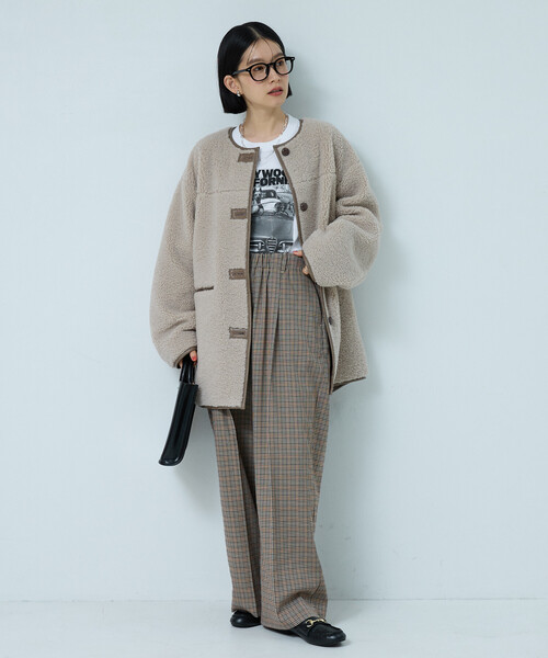 FREAK'S STORE(フリークスストア)の「ノーカラーボアジャケット/ボアコート(その他アウター・レディース・モカ/ブラック/オフホワイト・フリ-)」の8枚目の写真
