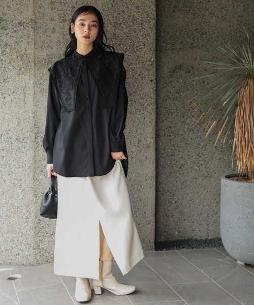 Callarus（カラルス）の「刺繍モチーフ襟付バンドカラーオーバーシャツ［Callarus］（シャツ/ブラウス・レディース・ブラック/ホワイト・LL/L/M/S）」の19枚目の写真