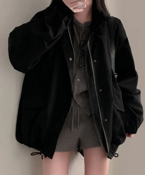 FAVORITO(ファヴォリート)の「ドローストリングジップ付きリラックスジャケット(その他アウター・レディース・ブラック/モカ・F)」の3枚目の写真
