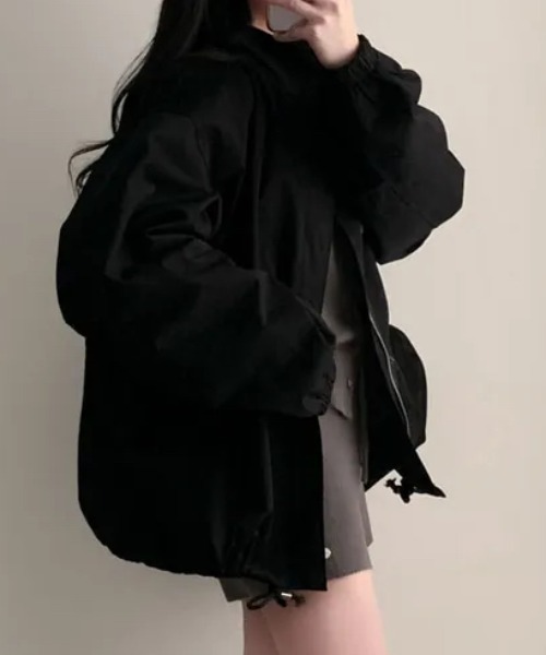 FAVORITO(ファヴォリート)の「ドローストリングジップ付きリラックスジャケット(その他アウター・レディース・ブラック/モカ・F)」の6枚目の写真