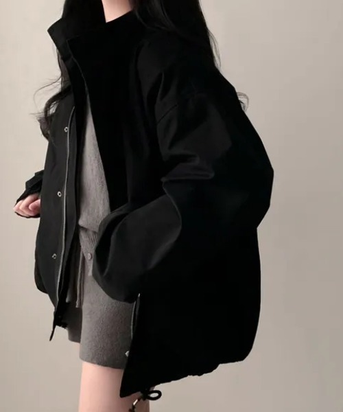 FAVORITO(ファヴォリート)の「ドローストリングジップ付きリラックスジャケット(その他アウター・レディース・ブラック/モカ・F)」の10枚目の写真