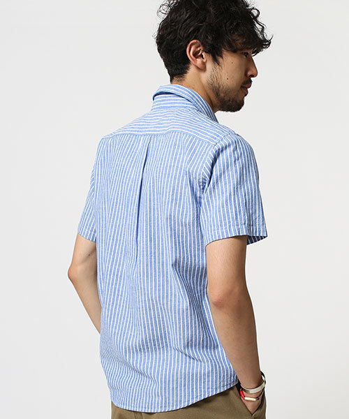 NANO universe（ナノユニバース）の「リネン混ストライプシャツ SS（シャツ/ブラウス・メンズ・ブルー/ネイビー/ピンク・MEDIUM/X-LARGE/SMALL/LARGE）」の17枚目の写真