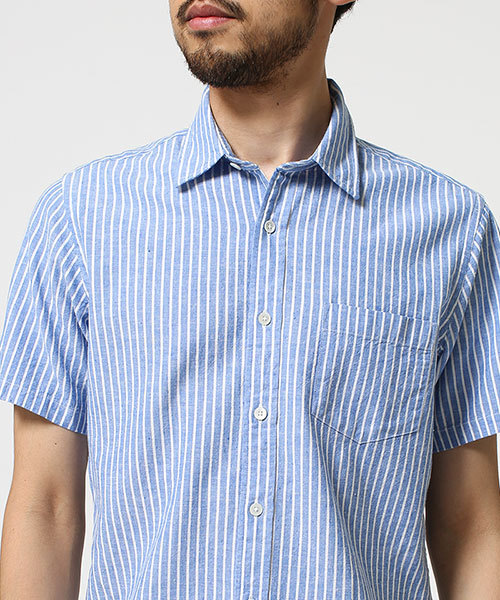 NANO universe（ナノユニバース）の「リネン混ストライプシャツ SS（シャツ/ブラウス・メンズ・ブルー/ネイビー/ピンク・MEDIUM/X-LARGE/SMALL/LARGE）」の16枚目の写真