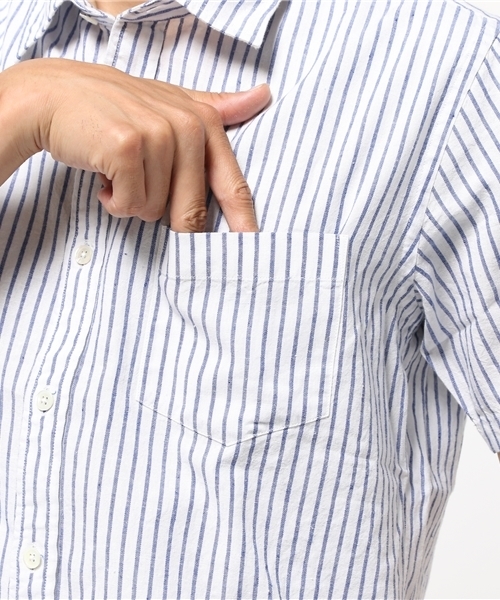 NANO universe（ナノユニバース）の「リネン混ストライプシャツ SS（シャツ/ブラウス・メンズ・ブルー/ネイビー/ピンク・MEDIUM/X-LARGE/SMALL/LARGE）」の8枚目の写真