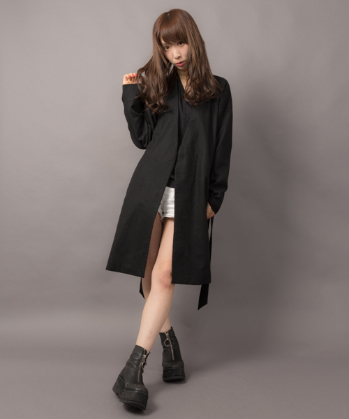 MANGROVE（マングローブ）の「【MANGROVE WOMEN'S】ウールフラノベルト付きコーディガン（ノーカラージャケット・レディース・ブラック/グレー/チャコールグレー/ネイビー/カーキ・FREE）」の7枚目の写真