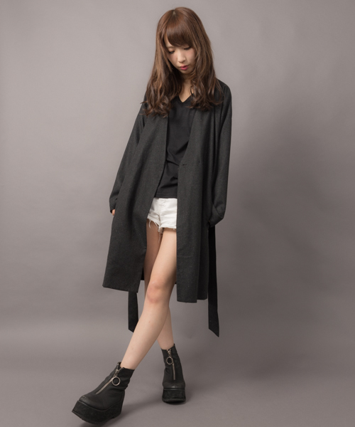 MANGROVE（マングローブ）の「【MANGROVE WOMEN'S】ウールフラノベルト付きコーディガン（ノーカラージャケット・レディース・ブラック/グレー/チャコールグレー/ネイビー/カーキ・FREE）」の8枚目の写真