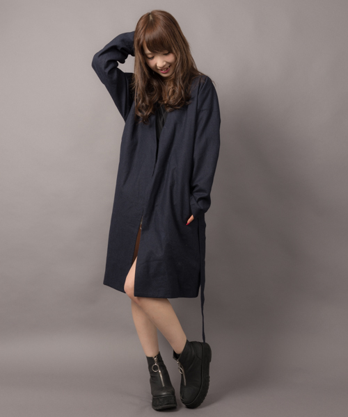 MANGROVE（マングローブ）の「【MANGROVE WOMEN'S】ウールフラノベルト付きコーディガン（ノーカラージャケット・レディース・ブラック/グレー/チャコールグレー/ネイビー/カーキ・FREE）」の9枚目の写真