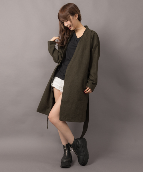 MANGROVE（マングローブ）の「【MANGROVE WOMEN'S】ウールフラノベルト付きコーディガン（ノーカラージャケット・レディース・ブラック/グレー/チャコールグレー/ネイビー/カーキ・FREE）」の10枚目の写真