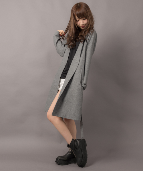 MANGROVE（マングローブ）の「【MANGROVE WOMEN'S】ウールフラノベルト付きコーディガン（ノーカラージャケット・レディース・ブラック/グレー/チャコールグレー/ネイビー/カーキ・FREE）」の11枚目の写真