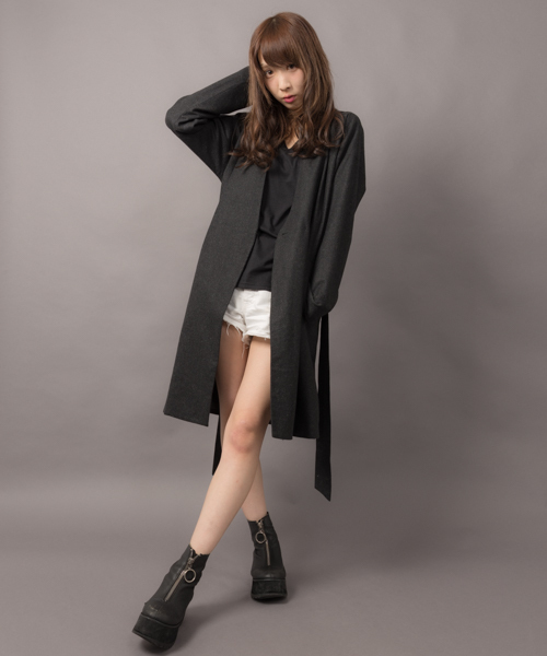 MANGROVE（マングローブ）の「【MANGROVE WOMEN'S】ウールフラノベルト付きコーディガン（ノーカラージャケット・レディース・ブラック/グレー/チャコールグレー/ネイビー/カーキ・FREE）」の12枚目の写真