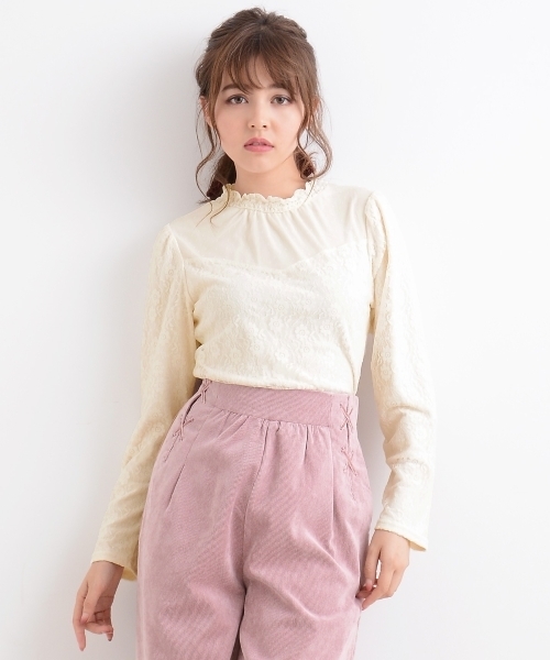 MAJESTIC LEGON（マジェスティックレゴン）の「【WEB限定価格】ドット×レースコンビプルオーバー（Tシャツ/カットソー・レディース・オフホワイト/アイボリー/ブラック・MEDIUM）」の4枚目の写真