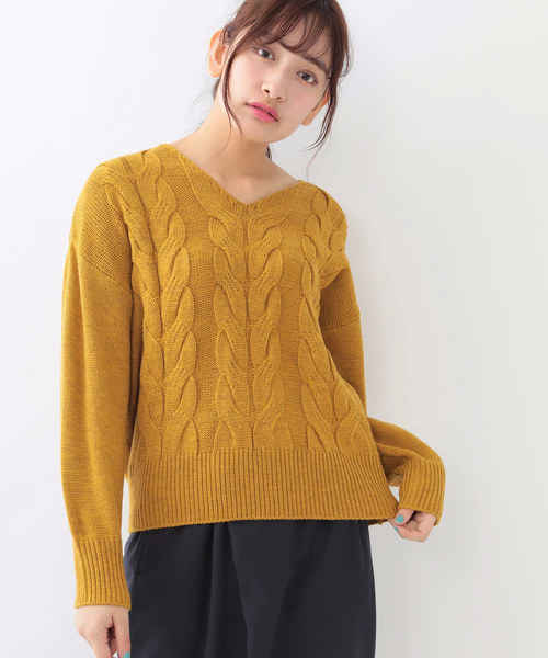 earth music&ecology（アースミュージックアンドエコロジー）の「・ケーブルニットプルオーバー（ニット/セーター・レディース・ライトグレー/アイボリー/ボルドー/マスタード/ライトベージュ/ネイビー・FREE）」の5枚目の写真