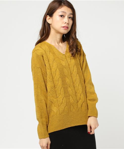 earth music&ecology（アースミュージックアンドエコロジー）の「・ケーブルニットプルオーバー（ニット/セーター・レディース・ライトグレー/アイボリー/ボルドー/マスタード/ライトベージュ/ネイビー・FREE）」の13枚目の写真