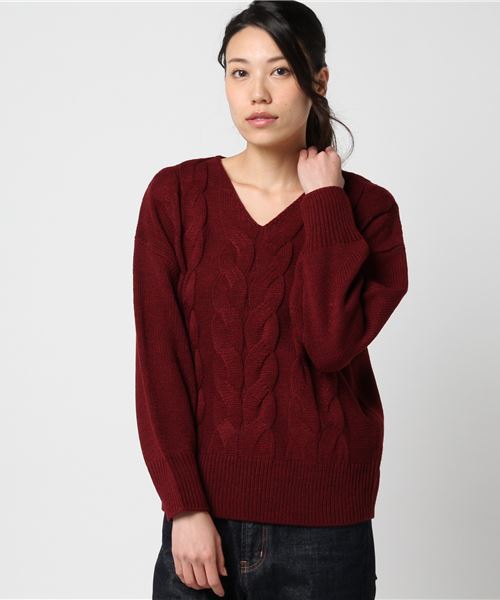 earth music&ecology（アースミュージックアンドエコロジー）の「・ケーブルニットプルオーバー（ニット/セーター・レディース・ライトグレー/アイボリー/ボルドー/マスタード/ライトベージュ/ネイビー・FREE）」の6枚目の写真