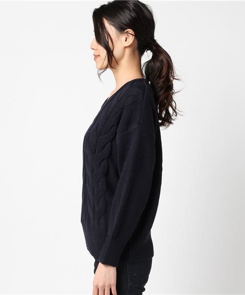 earth music&ecology（アースミュージックアンドエコロジー）の「・ケーブルニットプルオーバー（ニット/セーター・レディース・ライトグレー/アイボリー/ボルドー/マスタード/ライトベージュ/ネイビー・FREE）」の7枚目の写真