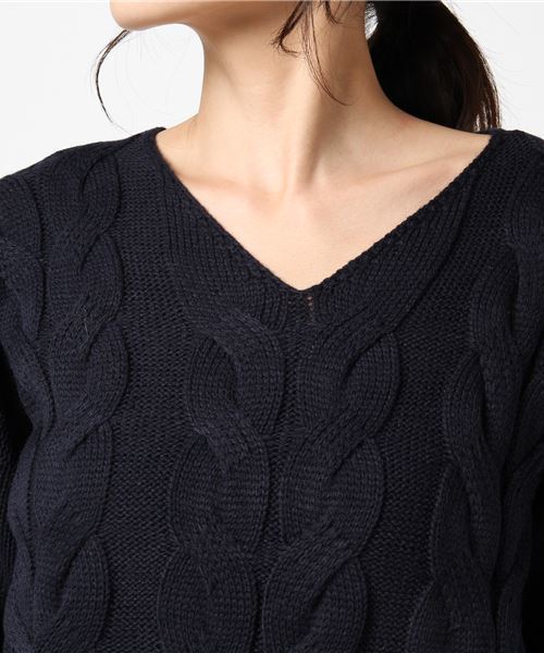 earth music&ecology（アースミュージックアンドエコロジー）の「・ケーブルニットプルオーバー（ニット/セーター・レディース・ライトグレー/アイボリー/ボルドー/マスタード/ライトベージュ/ネイビー・FREE）」の9枚目の写真