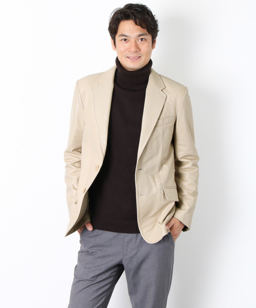 sankyo shokai(サンキョウショウカイ)の「ラムレザーテーラードジャケット(テーラードジャケット・メンズ・ブラック/ライトベージュ・M/L/XL)」の4枚目の写真