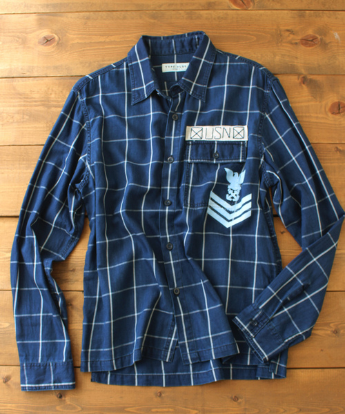 AVIREX(アヴィレックス)の「TYPE BLUE by AVIREX/ タイプブルー バイ アヴィレックス/ 長袖 インディゴ チェックシャツ/ L/S INDIGO CHECK SHIRT(シャツ/ブラウス・メンズ・ブルー系その他/ライトインディゴブルー・LARGE/X-LARGE/MEDIUM)」の1枚目の写真