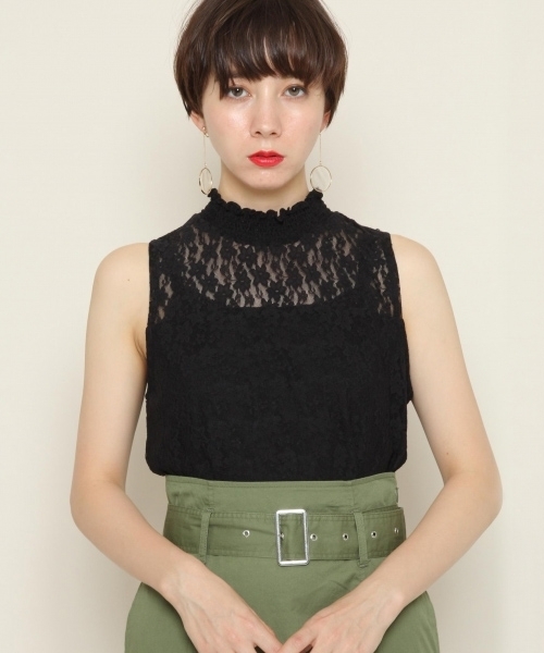 PAGEBOY（ページボーイ）の「レースハイネックノースリーブ（タンクトップ・レディース・オフホワイト/ブラック・FREE）」の2枚目の写真