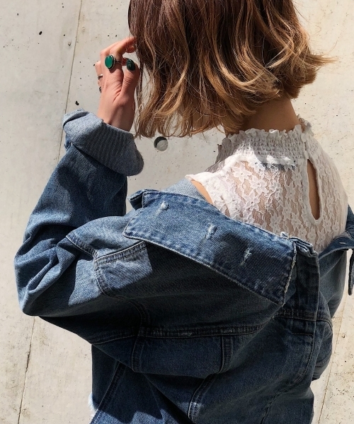 PAGEBOY（ページボーイ）の「レースハイネックノースリーブ（タンクトップ・レディース・オフホワイト/ブラック・FREE）」の4枚目の写真