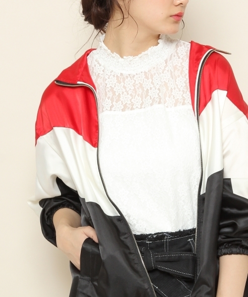 PAGEBOY（ページボーイ）の「レースハイネックノースリーブ（タンクトップ・レディース・オフホワイト/ブラック・FREE）」の5枚目の写真