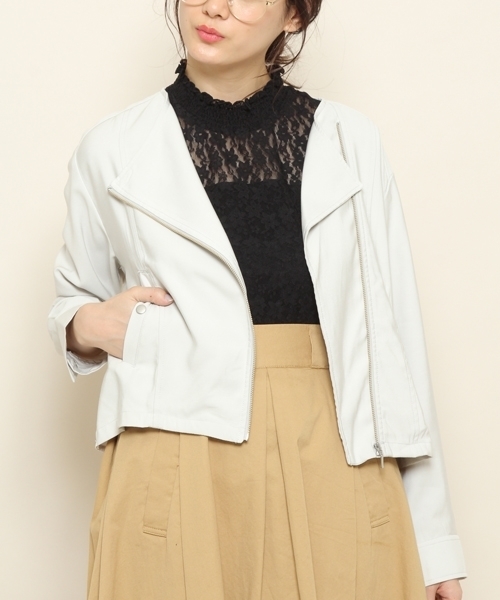 PAGEBOY（ページボーイ）の「レースハイネックノースリーブ（タンクトップ・レディース・オフホワイト/ブラック・FREE）」の7枚目の写真