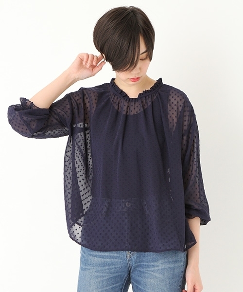 niko and...（ニコアンド）の「ドットドビー2WAYブラウス（シャツ/ブラウス・レディース・ブラック/ネイビー/オフホワイト/グリーン・LARGE/MEDIUM）」の4枚目の写真