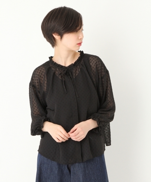 niko and...（ニコアンド）の「ドットドビー2WAYブラウス（シャツ/ブラウス・レディース・ブラック/ネイビー/オフホワイト/グリーン・LARGE/MEDIUM）」の6枚目の写真