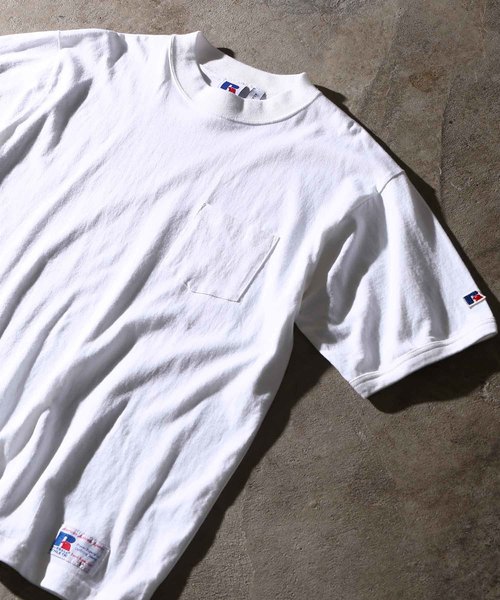 Russell Athletic（ラッセルアスレティック）の「【RUSSELL for ADAM ET ROPE'】モックネックTシャツ（Tシャツ/カットソー・メンズ・ホワイト/ネイビー/オレンジ・M/L）」の2枚目の写真