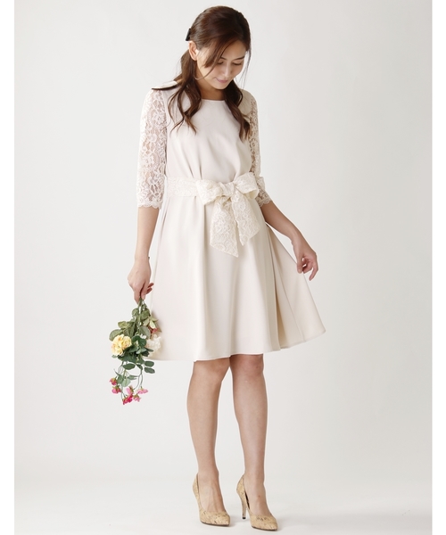 M Deux エムドゥ の 袖レースリボン付きワンピース 結婚式 パーティ お呼ばれ オケージョン ワンピース Wear
