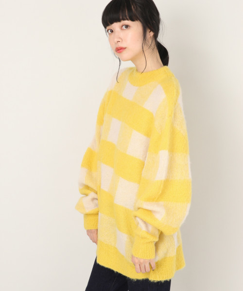 LOWRYS FARM（ローリーズファーム）の「７Ｇチェックチュニックプルオーバー　809295（ニット/セーター・レディース・ブラウン/グレー/イエロー/パープル・FREE）」の4枚目の写真