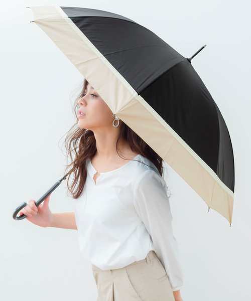 macocca(マコッカ)の「遮光率/遮蔽率100% 超撥水 耐風骨 晴雨兼用傘 makez.マケズ ジャンプ傘 3色切替(長傘)」|ブラック