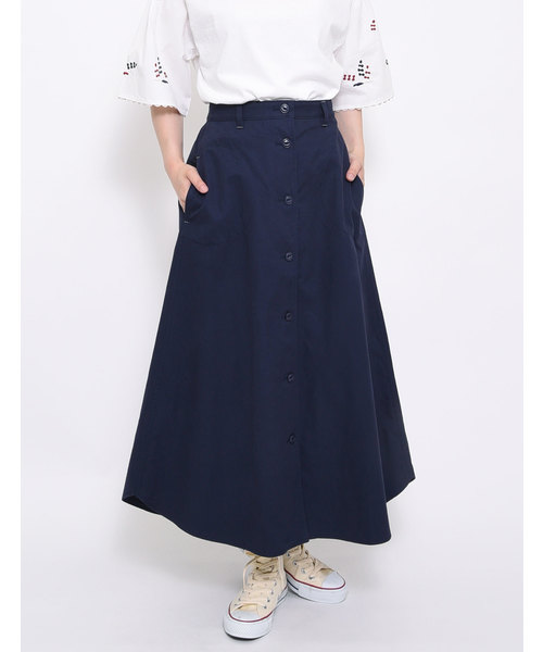 POU DOU DOU（プードゥドゥ）の「コットンツイルフロント釦スカート（スカート・レディース・ピンクベージュ/イエロー/ミント/ネイビー・3）」の3枚目の写真