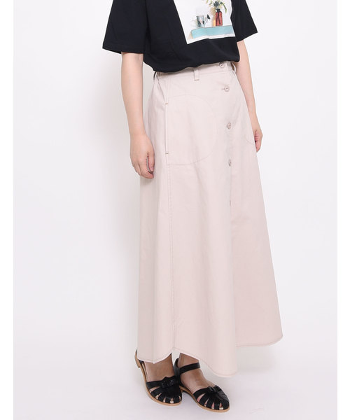 POU DOU DOU（プードゥドゥ）の「コットンツイルフロント釦スカート（スカート・レディース・ピンクベージュ/イエロー/ミント/ネイビー・3）」の4枚目の写真