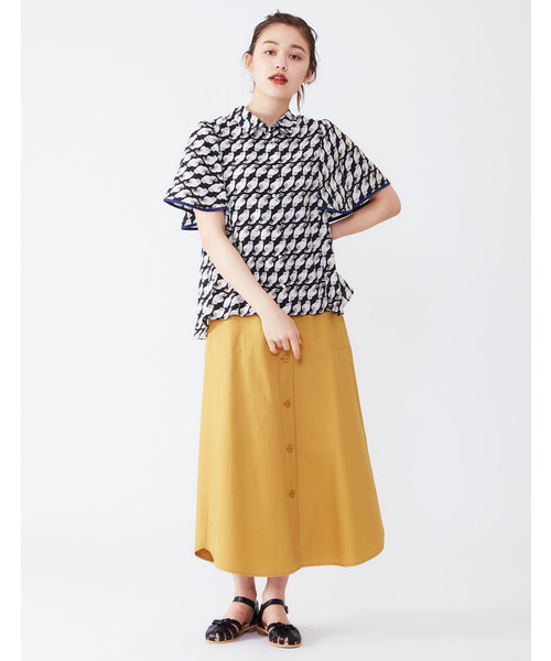 POU DOU DOU（プードゥドゥ）の「コットンツイルフロント釦スカート（スカート・レディース・ピンクベージュ/イエロー/ミント/ネイビー・3）」の8枚目の写真