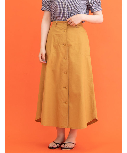 POU DOU DOU（プードゥドゥ）の「コットンツイルフロント釦スカート（スカート・レディース・ピンクベージュ/イエロー/ミント/ネイビー・3）」の9枚目の写真