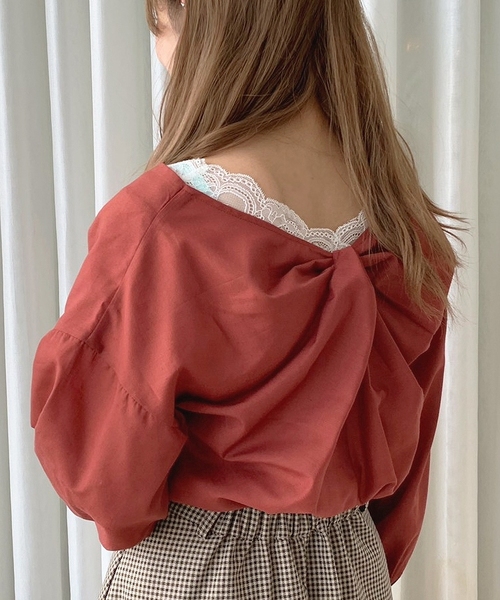 apres jour mignon(アプレジュールミニョン)の「バックデザインVブラウス【ZOZOTOWN限定アイテム】(シャツ/ブラウス・レディース・カーキ/オレンジ系その他/ライトベージュ・フリー)」の12枚目の写真
