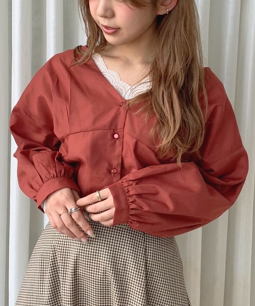 apres jour mignon(アプレジュールミニョン)の「バックデザインVブラウス【ZOZOTOWN限定アイテム】(シャツ/ブラウス・レディース・カーキ/オレンジ系その他/ライトベージュ・フリー)」の14枚目の写真