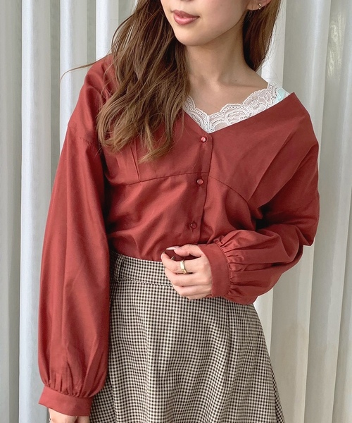 apres jour mignon(アプレジュールミニョン)の「バックデザインVブラウス【ZOZOTOWN限定アイテム】(シャツ/ブラウス・レディース・カーキ/オレンジ系その他/ライトベージュ・フリー)」の22枚目の写真