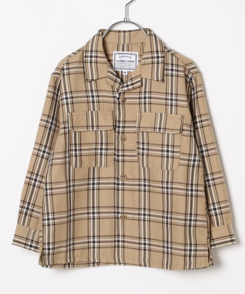 GLOBAL WORK（グローバルワーク）の「【キッズ】チェックカイキンシャツ長袖/844426（シャツ/ブラウス・キッズ・ベージュ/グレー・SMALL/MEDIUM/LARGE/X-LARGE/XX-LARGE）」の2枚目の写真