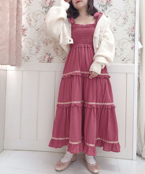 one after another NICE CLAUP（ワンアフターアナザーナイスクラップ）の「【titiy by NICE CLAUP】2wayロングワンピース（ワンピース・レディース・ブラウン/オフホワイト/ピンク・FREE）」の8枚目の写真