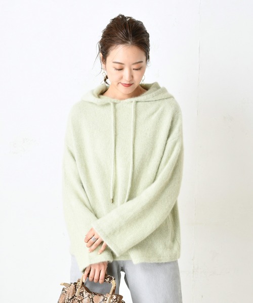 DouDou（ドゥドゥ）の「フォックスパーカー（ニット/セーター・レディース・ブラウン/オフホワイト/ミント・FREE）」の3枚目の写真