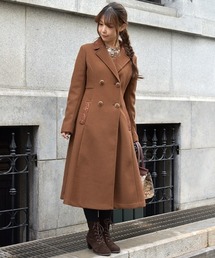 axes femme♡ブラウン チェック柄 ダブルブレスト ロングコート axes femme♡ブラウン チェック柄 ダブルブレスト ロングコート
