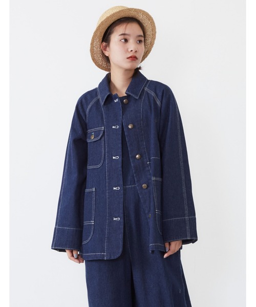 POU DOU DOU（プードゥドゥ）の「ワークカバーオール（カバーオール・レディース・インディゴブルー/ブルー/キナリ・3）」の2枚目の写真