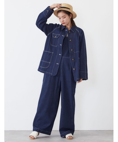 POU DOU DOU（プードゥドゥ）の「ワークカバーオール（カバーオール・レディース・インディゴブルー/ブルー/キナリ・3）」の4枚目の写真